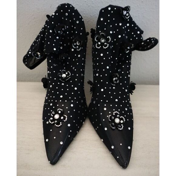 Azalea Wang Women's Sz 7 Black Marlowe Embellished Pointed Toe Bootie - Picture 2 of 13